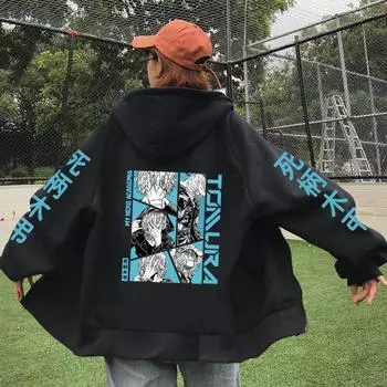 Аниме Моя геройская академия Шигараки Томура Графический принт с капюшоном для мужчин и женщин Свободные толстовки с капюшоном на молнии Harajuku Толстовка на молнии Куртка XS чёрный