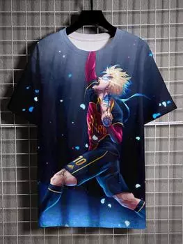 Аниме мужская футболка с синим замком и 3D-принтом, короткий рукав, уличная модная футболка, свободная повседневная спортивная футболка L