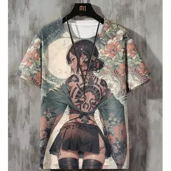 Аниме Мужская футболка Сексуальная Красота 3D Печатные футболки Harajuku Футболки с коротким рукавом Повседневная свободная мужская одежда больших размеров Y2k Топы M