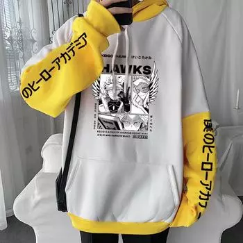 Аниме My Hero Academia Cool Eagle Boy Hawks Print Hooded Men Women Boku no Hero Academia Hoodies Harajuku Male Manga Sweatshirt XS чёрный