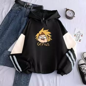 Аниме My Hero Academia Denki Kaminari Kawaii мультфильм женские толстовки Harajuku Boku no Hero Academia мужские толстовки с длинными рукавами XS чёрный