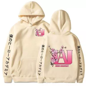 Аниме My Hero Academia UA High Cherry Blossom Graphics Logo Print Hooded Men Women Comfort Hoodies Harajuku Male Sweatshirt XS чёрный