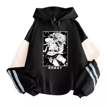 Аниме My Hero Academy Himiko Toga толстовки Harajuku толстовки Манга с длинными рукавами для женщин и мужчин модная светоотражающая лоскутная уличная толстовка S чёрный