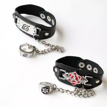 Аниме Наруто Коноха Шаринган браслеты-манжеты с логотипом и кольцом реквизит для косплея подарок