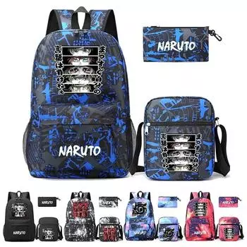 Аниме Наруто Рюкзак Шаринган Подростки Студенческий школьный портфель для мальчиков и девочек обратно в школу Узумаки Большая вместительная сумка с героями мультфильмов