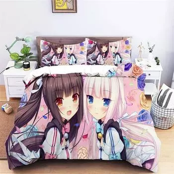 Аниме Nekopara Sexy Girl пододеяльник постельное белье одеяла комплекты мягкие пододеяльники и наволочки односпальные/двуспальные/королевские/королевские 135x200cm 2pcs
