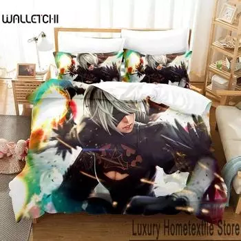 Anime NieR Automata 2B Game Bedding Set Duvet Cover Bed Set Quilt Cover Pillowcase Comforter king Queen Size Boys Adult 70x133cm 2pcs