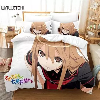 Аниме Оками-сан и ее семь товарищей Комплект постельного белья для мальчиков и девочек Twin Queen King Size Пододеяльник Наволочка Кровать для мальчиков и девочек Взрослый 135x200cm 2pcs