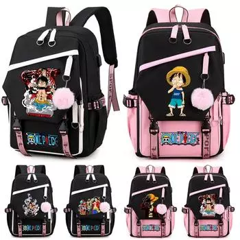 Anime One Piece Anti-Theft Pack Teenager Girl Boy Hiking Backpack Back To School Book Bag Men Women Outdoors Leisure Backpack Goku Canvas Bag Mochila