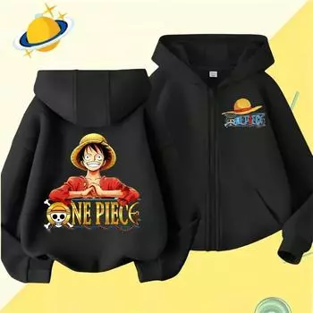 Аниме One Piece детская толстовка с капюшоном на молнии с рисунком из мультфильмов осень/зима повседневный топ с длинными рукавами и капюшоном для мальчиков и девочек S