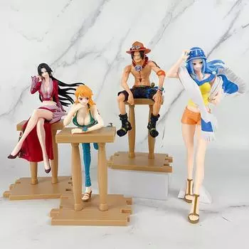 Аниме One Piece Луффи Эйс Нами Хэнкок Фигурка Положение в баре Сидячая поза Фигурка Модель из ПВХ Коллекция кукол Игрушка в подарок для детей Vivi no box