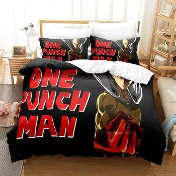 Anime One-Punch Man Saitama Bedding Set,Duvet Cover Comforter Bed Set Quilt Cover Pillowcase,King Queen Twin Size Boys Girls 135x200cm 2pcs
