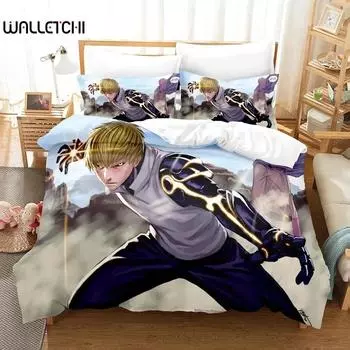 Аниме One-Punch Man Saitama Комплект постельного белья для мальчиков и девочек Twin Queen Size Пододеяльник Наволочка Кровать Дети Взрослый Домашний Текстиль Текстиль EU Single 135x200cm