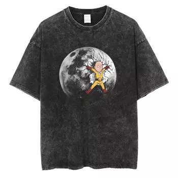 Аниме ONE PUNCH MAN Сайтама забавная графическая печатная футболка для мужчин и женщин стираные хлопковые футболки больших размеров футболка Harajuku мужская футболка S чёрный