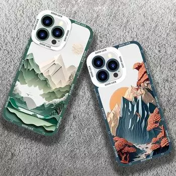Аниме Пейзаж Прозрачный чехол для телефона iPhone 15 13 12 11 Pro XS Max 13Mini XR X 7 8 14 Plus SE Мягкий чехол с изображением пейзажа Fundas For iPhone 7 8 or SE остановить