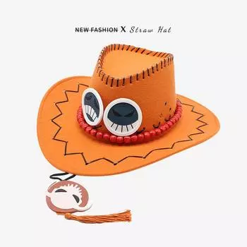 Аниме периферийное ONE PIECE шляпа, Whitebeard Pirates Ace, шляпа COS cowboy hat Ace M56-58cm