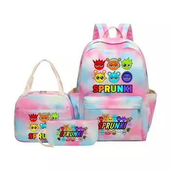 Аниме Периферийный Принт Рюкзак, Персонализированная Сумка для Хранения Рюкзака, Набор из Трех Предметов: Рюкзак, Сумка для Ланча, Пенал, Школьные Принадлежности One Size розовый