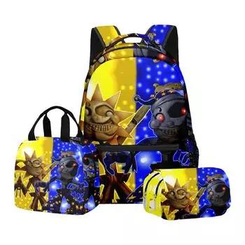 Аниме Периферийный Принт Рюкзак, Персонализированная Сумка для Хранения Рюкзака, Набор из Трех Предметов: Рюкзак, Сумка для Ланча, Пенал, Школьные Принадлежности One Size чёрный