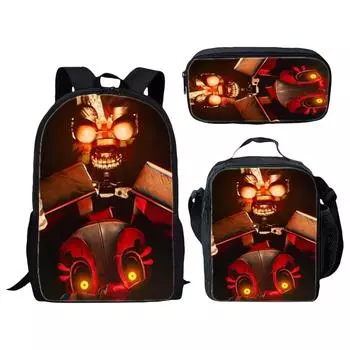 Аниме Периферийный Принт Рюкзак, Персонализированная Сумка для Хранения Рюкзака, Набор из Трех Предметов: Рюкзак, Сумка для Ланча, Пенал, Школьные Принадлежности One Size красный