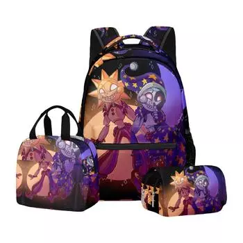 Аниме Периферийный Принт Рюкзак, Персонализированная Сумка для Хранения Рюкзака, Набор из Трех Предметов: Рюкзак, Сумка для Ланча, Пенал, Школьные Принадлежности One Size чёрный