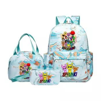 Аниме Периферийный Рюкзак с Принтом, Персонализированная Сумка для Хранения Рюкзака, Набор из Трех Предметов: Рюкзак, Сумка через Плечо, Пенал, Школьные Принадлежности One Size синий