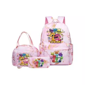 Аниме Периферийный Рюкзак с Принтом, Персонализированная Сумка для Хранения Рюкзака, Набор из Трех Предметов: Рюкзак, Сумка через Плечо, Пенал, Школьные Принадлежности One Size розовый