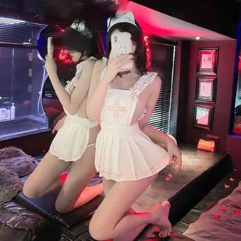Аниме персонаж косплей ночная жизнь сексуальная униформа медсестры потому что искушение для ролевых игр дырявая ночная рубашка забавный костюм One Size