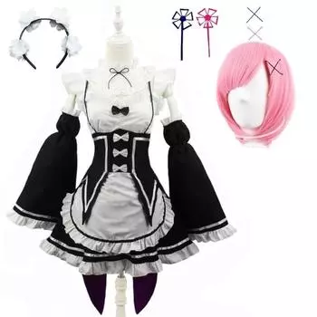 Аниме Ram Rem Lolita Maid Костюмы для косплея Vestido Re:Zero Kara Hajimeru Isekai Seikatsu костюмы на Хэллоуин для женщин платье Лоли S