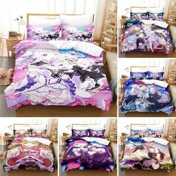 Anime Re Zero Bedding Emilia Rem Set Duvet Cover Bedroom Comforter Covers Single Twin King Size Quilt Cover Home Textile 70x133cm 2pcs