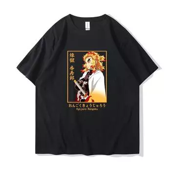 Аниме Rengoku Kyoujurou Printed Мужские Женские Летние Футболки С Коротким Рукавом Круглый Вырез Повседневные Летние Топы Унисекс S