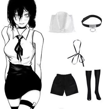 Аниме Reze Косплей Бензопила Человек Косплей Костюм Рубашка-бомба Одежда Галстук Короткое Кольцо На Шею Резе Парик Одежда на Хэллоуин для Девочек XS