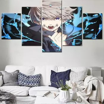 Аниме Рисунок Плакат Холст Настенная Картина 5 Шт. Япония Дзюдзюцу Кайсен Модульные Декоративные Картины На Стене Украшения Без Рамки 20x35cm*2 20x45cm*2 20x55cm*1
