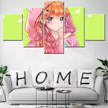 Аниме Рисунок Толстовка Милая Девушка Плакат Kawaii Комната Декоративные 5 Компл. Картины Холст Стены Искусства Современный Домашний Декор Фотографии Без Рамки 20x35cm*2 20x45cm*2 20x55cm*1