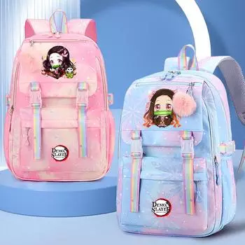 Аниме-рюкзак Demon Slayer для подростков, детей, школьников, школьная сумка для девочек, женщин, женский холщовый рюкзак большой вместимости для детей, подарки на день рождения