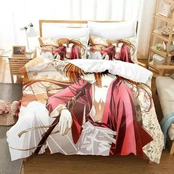 Anime Rurouni Kenshin Bedding Set Boys Girls Twin Queen Size Duvet Cover Pillowcase Bed Kids Adult Fashion Home Textileextile EU Single 135x200cm