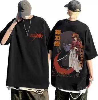 Аниме Rurouni Kenshin Himura Kenshin Графическая футболка унисекс Манга Хлопковые топы с короткими рукавами футболки унисекс винтажная футболка большого размера