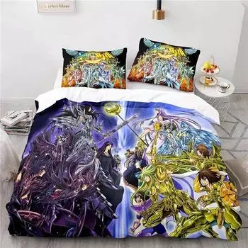 Anime Saint Seiya LOST CANVAS Bedding Set Duvet Cover Bed Set Quilt Cover Pillowcase Comforter king Queen Size Boys Adult EU single(135x200cm)
