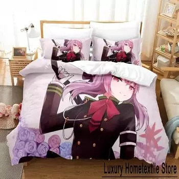 Аниме Серафим конца 3D принт комплект постельного белья мультфильм пододеяльники наволочки двуспальное постельное белье украшения домашний текстиль EU Single 135x200cm