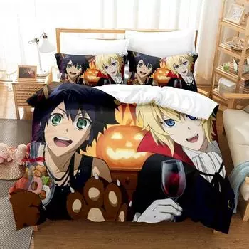 Anime Seraph of the End 3D Print Bedding Set Cartoon Duvet Covers Pillowcases Double Size Bedclothes Decoration Home Textiles EU Twin 135x200cm