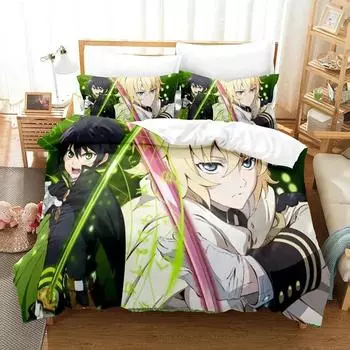Anime Seraph of the End Mikaela Bedding Set Boys Girls Twin Queen Size Duvet Cover Pillowcase Bed Boys Adult Home Textileextile EU single(135x200cm)