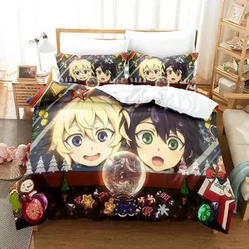 Anime Seraph of the End Mikaela Bedding Set Boys Girls Twin Queen Size Duvet Cover Pillowcase Bed Boys Adult Home Textileextile EU single(135x200cm)