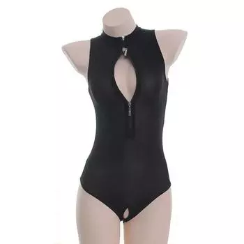 Аниме Сексуальные цельные комбинезоны Косплей Костюм Бикини Sukumizu Купальник Молния Открытая грудь Промежность Тонкий Женский Боди One Size