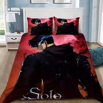 Anime Solo Leveling Duvet Cover Pillowcase Bedding Set Adult Boy Girl Bedroom Decoration Children Gift Single Double Large Size US Twin(172x218cm)