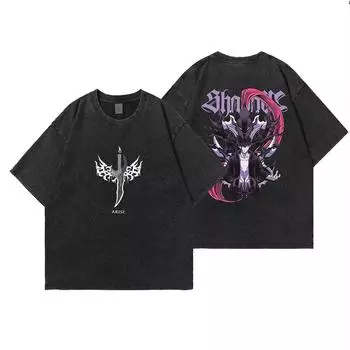 Аниме Solo Leveling Принт Винтажная Выстиранная Футболка Харадзюку Графическая Мужская Женская Летняя Футболка Повседневный Хлопок Свободный Топ S