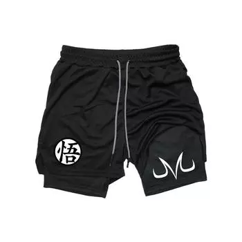 Аниме спортивные шорты для мужчин и женщин фитнес манга принт 2 в 1 спортивные шорты для тренировок быстросохнущие сетчатые шорты M