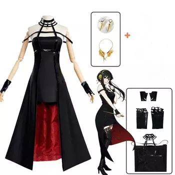 Аниме Spy X Family Yor Forger Косплей Костюм Парик Платье Костюм Черная Красная Юбка Набор Yor Briar Серьги Длинные Волосы Женская Одежда Вечеринка S