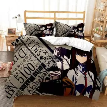 Anime Steins Gate Kurisu Makise Bedding Set Boys Girls Twin Queen Size Duvet Cover Pillowcase Bed Kids Adult Home Textileextile 70x133cm 2pcs