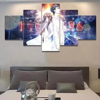Аниме Steins Gate модульная Cuadros 5 шт. модульная настенная живопись холст постеры живопись для гостиной спальни домашний декор фотографии 20x35 20x45 20x55cm