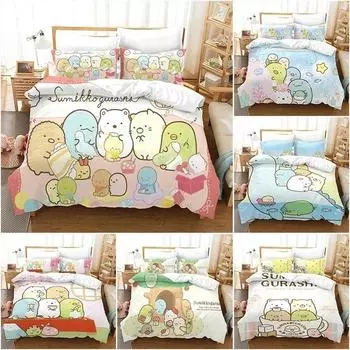 Anime Sumikko Gurashi Cartoon Bedding Set Duvet Cover Bed Set Quilt Cover Pillowcase Comforter king Queen Size Boys Adult EU Single 135x200cm