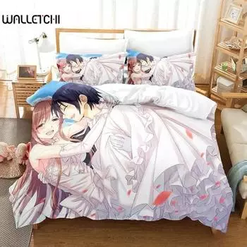 Аниме Свадебный комплект постельного белья Single Twin Full Queen King Size Bed Set Adult Kid Bedroom Duvet cover Sets Anime Parure de lit Bed 70x133cm 2pcs